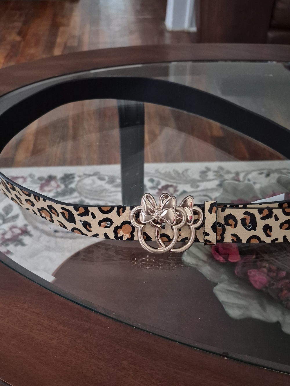 Disney Leopard Print Belt with Gold Bow Mickey Buckle